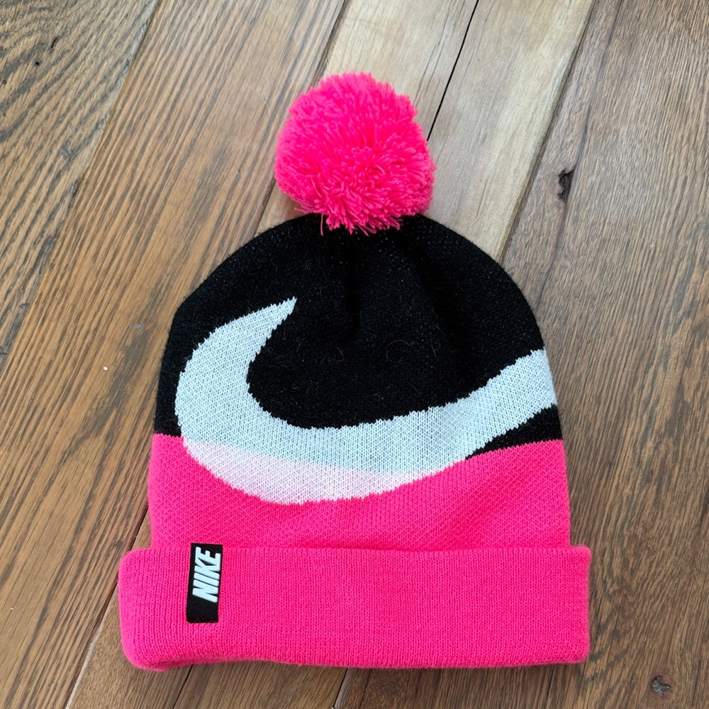 Nike Kids' Black and Pink Pom Beanie